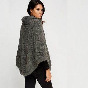 Sweaters - Cable Knit Gray Poncho Warm Cowl Neck Sweaters - Cable Knit Gray Poncho Warm Cowl Neck